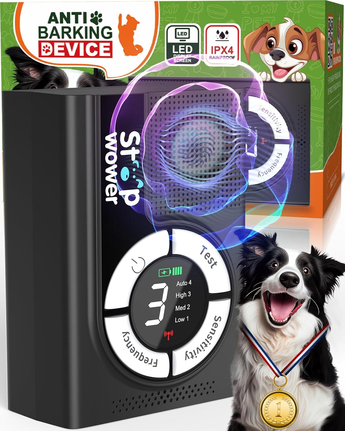 Product image of 1500 mAh Rechargeable Anti Barking Device for Dogs Indoor Up to 50 Ft Range, 9 Modes Dog Bark Deterrent Devices Dog Training & Behavior Aids, Dog Barking Control Safe for Dogs