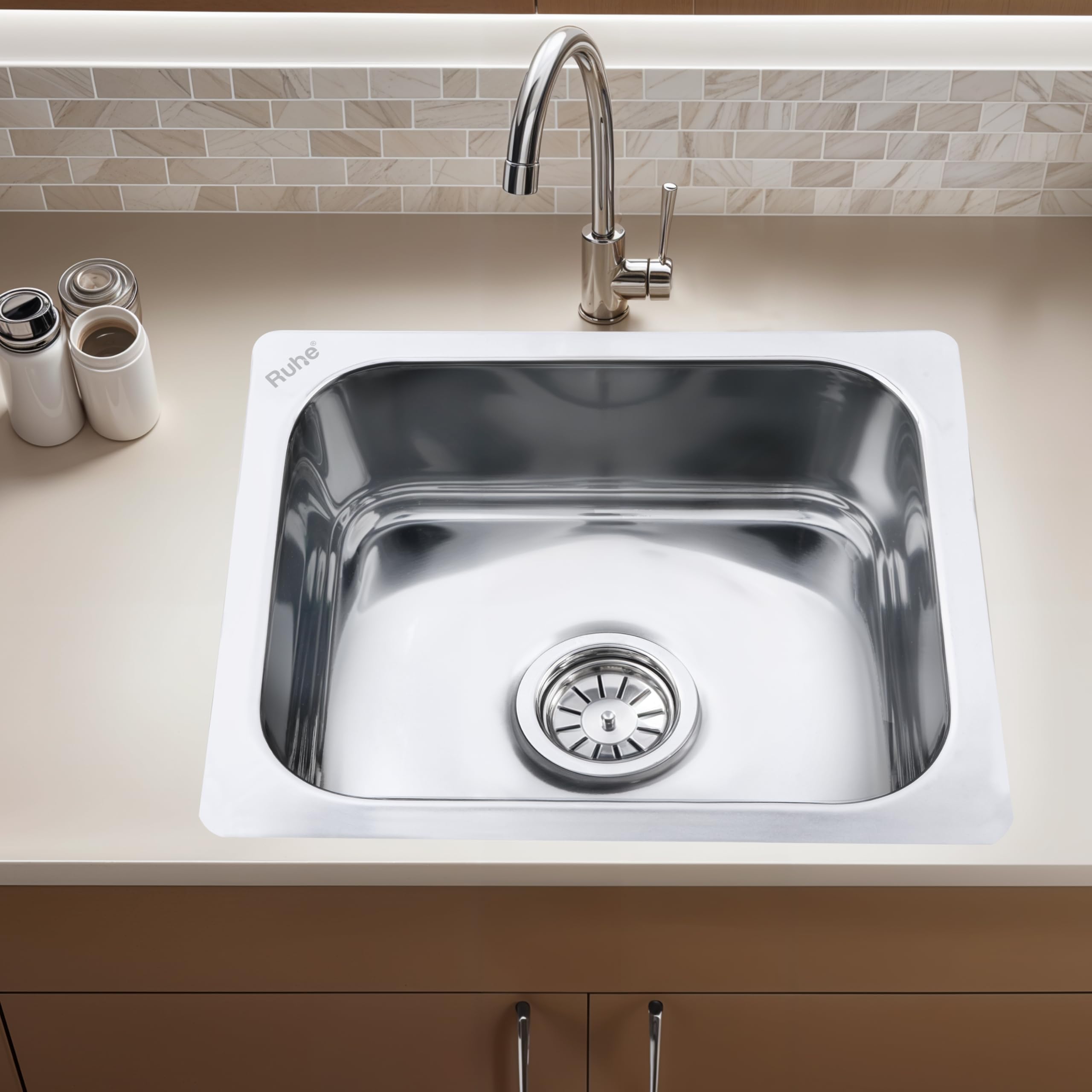 Ruhe® Hydraulic Square Single Bowl Kitchen Sink - 15x12x6 inches | Premium Stainless Steel Sink with Glossy Finish | Kitchen Sink Including Coupling and Waste Pipe-image-45