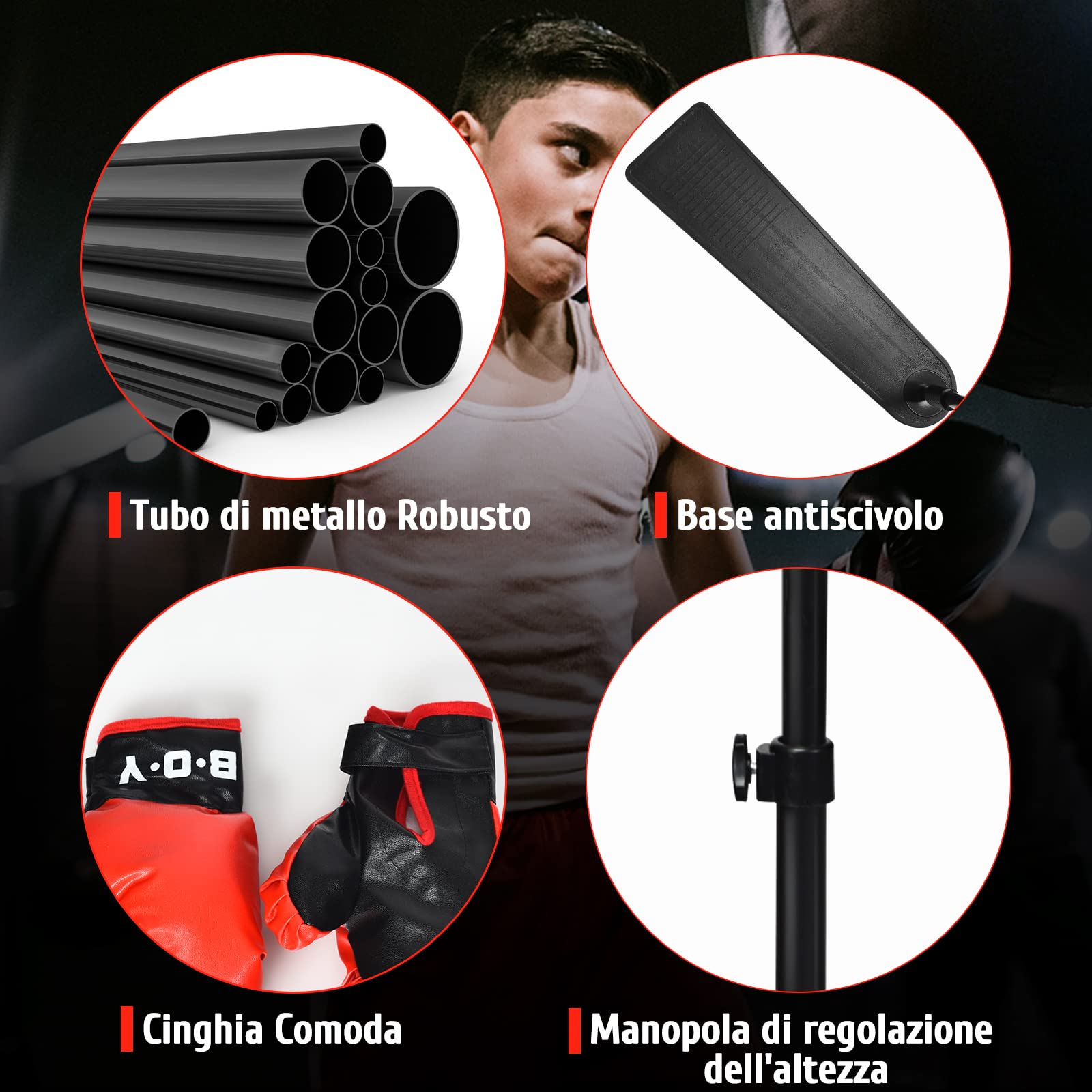 COSTWAY Punching Ball per Bambini e Adulti, Pungiball con Guanti e Pompa Manuale, Sacco da Boxe da Terra Altezza Regolabile 85-130cm