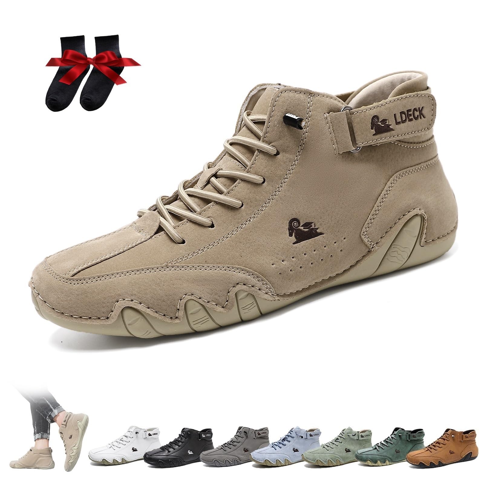 LOVEWLVNCL Handmade Italian High Boots Unisex Beck Shoes Outdoor Minimalist Barefoot Shoes Casual Non-Slip Breathable for Walking Hiking Driving Chukka Boots (Khaki, 43 EU)