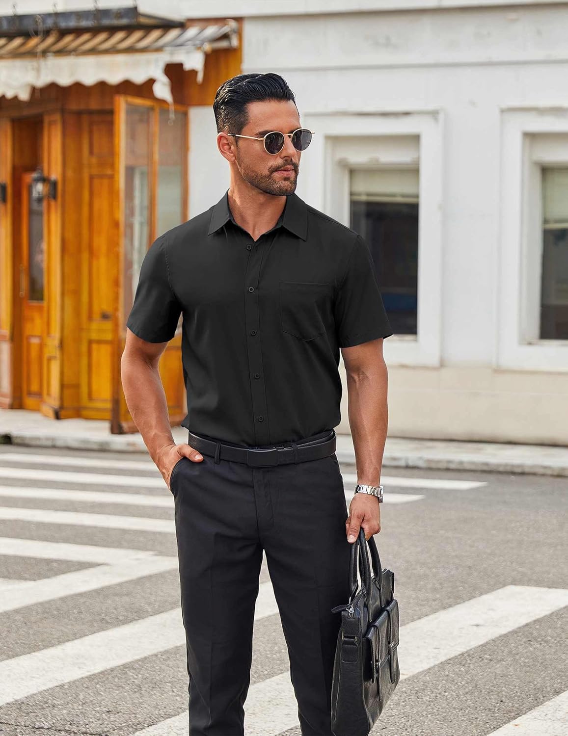 COOFANDY Men's Short Sleeve Button Down Shirts Casual Dress Shirts for Men Untucked Shirt with Pocket - Image 4