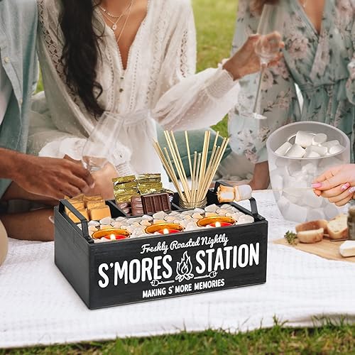 Miniatura 5 de S'Mores Station con 4 palitos de asado de malvavisco, soporte de barra S'mores con asas, organizador de accesorios S'mores, caja para hacer