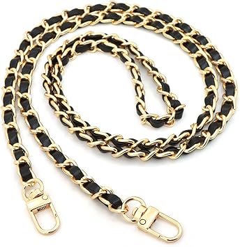 Handbag Chain Strap, Gold Alloy Bag Chain Adjustable Handbag Straps Replacement Purse Chains for Shoulder Cross Bag Gold/Black-A