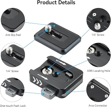 UTEBIT 38mm Camera Quick Release Plate, with 1/4 Screw Thread, Black