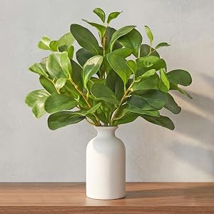 Dremisland Fake Plants with Vase 14.5" Small Eucalyptus Stems Potted Plant Realistic Fake Desk Plants in Ceramic Vase Artificial Plants Indoor Home Bathroom Wedding Centerpieces Office Table Decor
