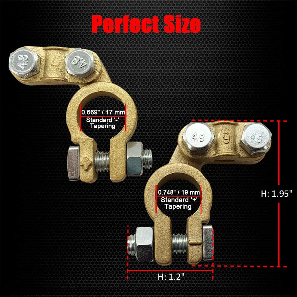 Ampper Brass Battery Terminal Ends, Top Post Battery Terminals Connector Set for Marine Car Boat RV Vehicles (1 Pair) : Automotive