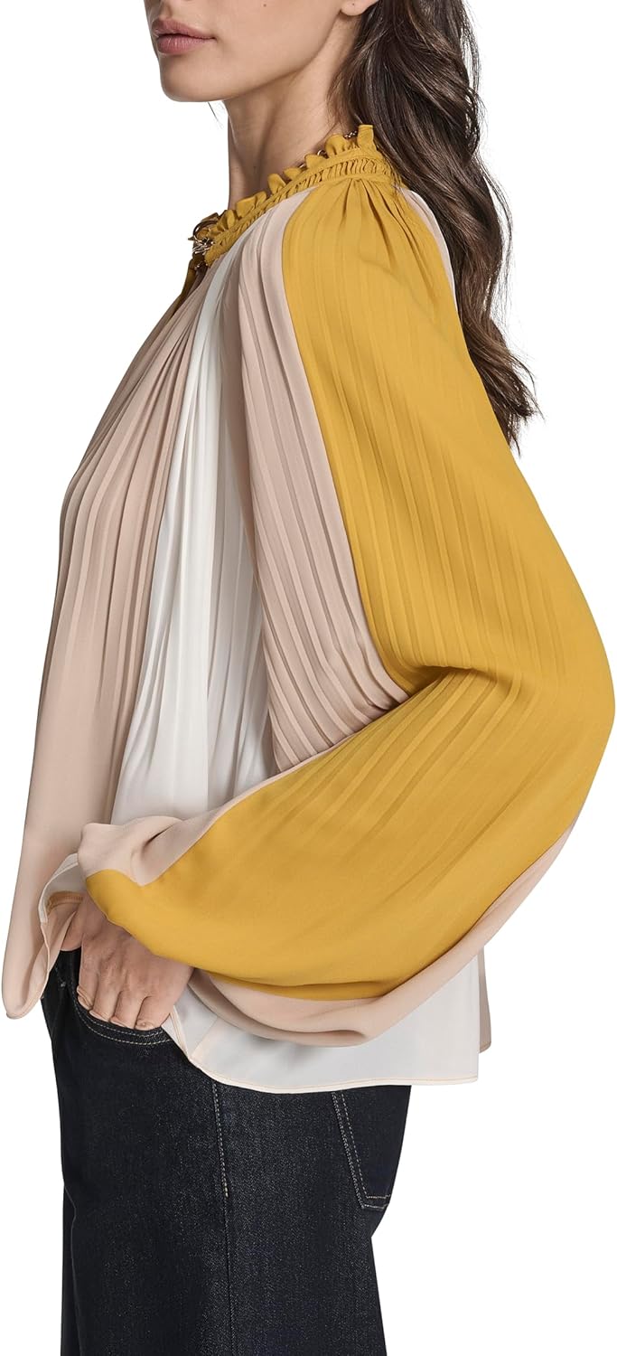 BCBG Womens Long Sleeve Pleated Stripe Blouse - Image 3