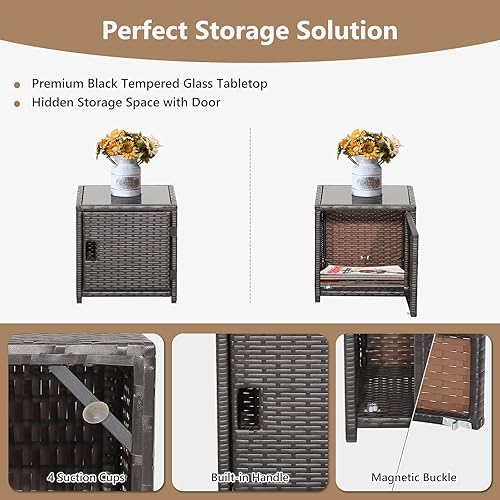 Miniatura 7 de COSTWAY Juego de muebles de ratán para patio, 5 piezas, silla otomana acolchada con cubierta que ahorra espacio, color rojo