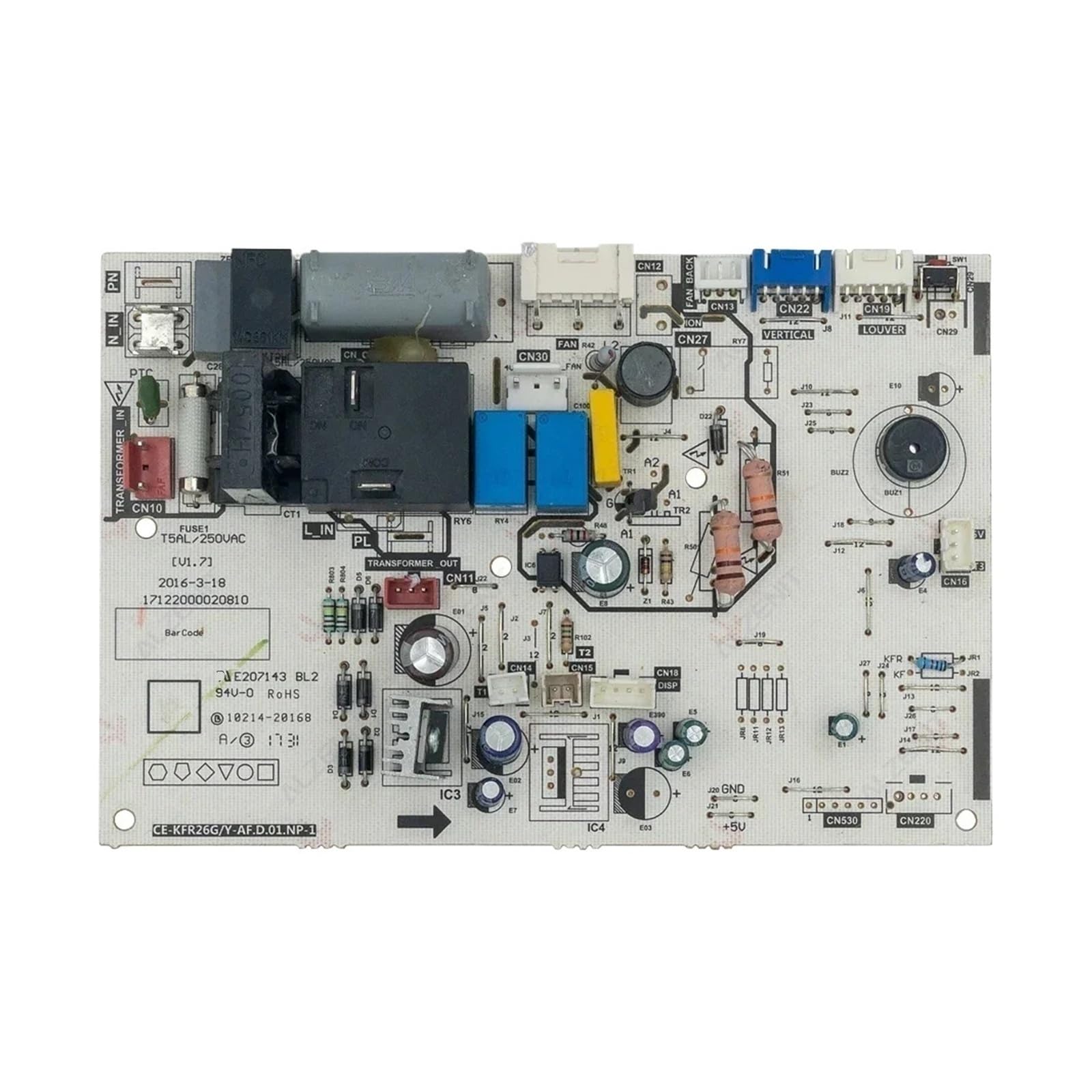 Air Conditioner Indoor Unit Control Board CE-KFR26G/Y-AF.D.01.NP-1 ，Compatible For Midea，Circuit PCB 17122000020810(Heat and Cool)