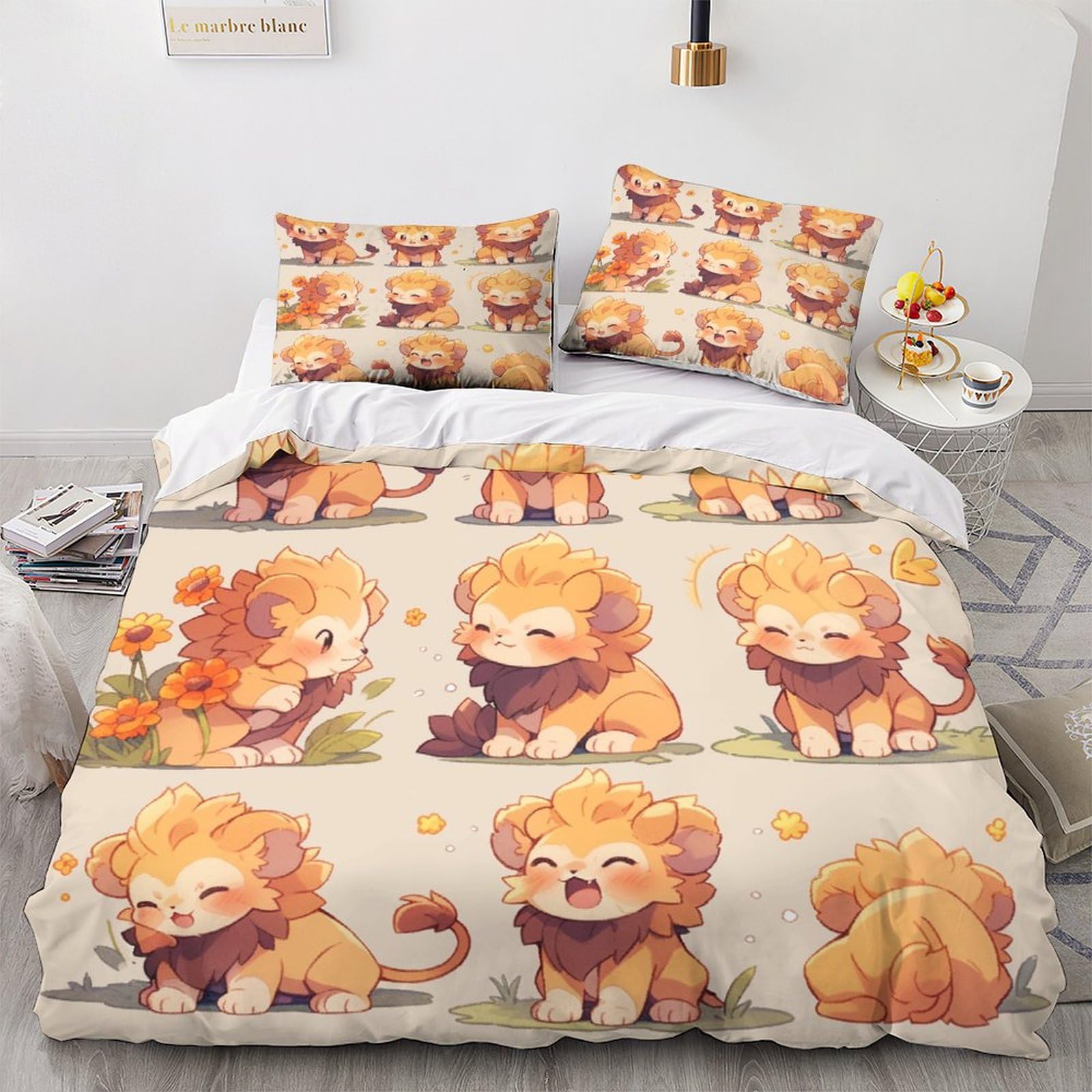 Housse de couette lion avec fermeture éclair en microfibre douce