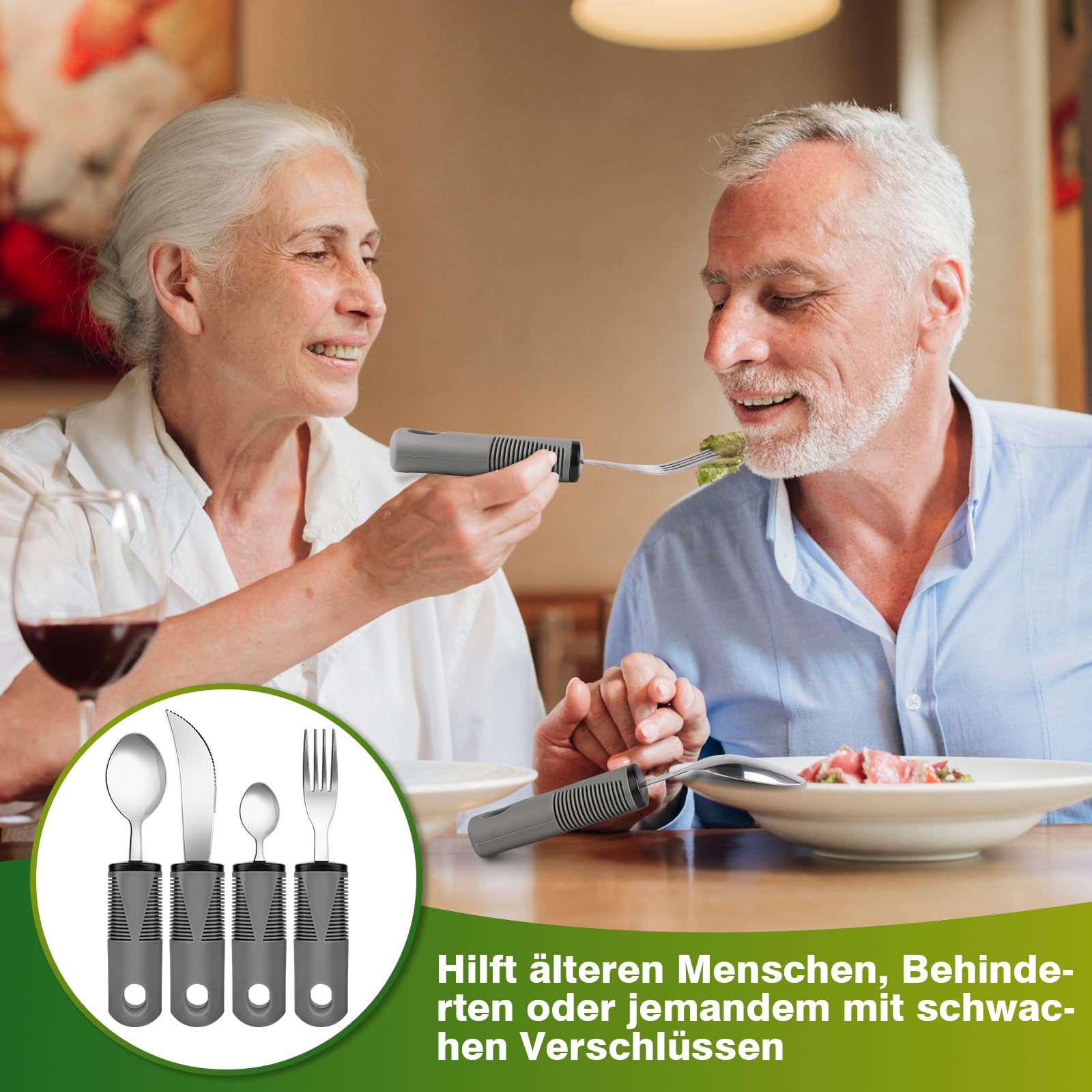 Parkinson zestaw sztućców dla seniorów, bardzo szerokie uchwyty, pomoc z nożem, widelcem, łyżką, dla osób niepełnosprawnych, zapalenia stawów, osób starszych, Parkinsona, kolor szary