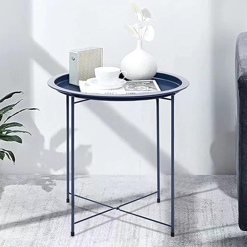 Miniatura 4 de Mesa Auxiliar Metal Small Side Table Round Storage Sofa End Table with Detachable Tray for Living Room Bedroom 47x50cm Sofa
