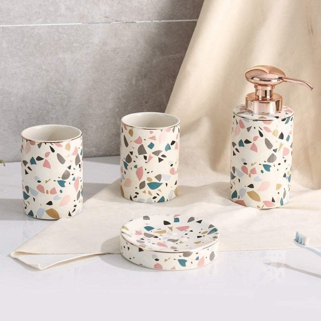 Soap Dispenser Refillable Hand Lotion Dispensers, Soap Dispenser 4 Piece Ceramic Bathroom Accessories Set Marble Rainbow Texture Complete Bath Decor Kit Includes