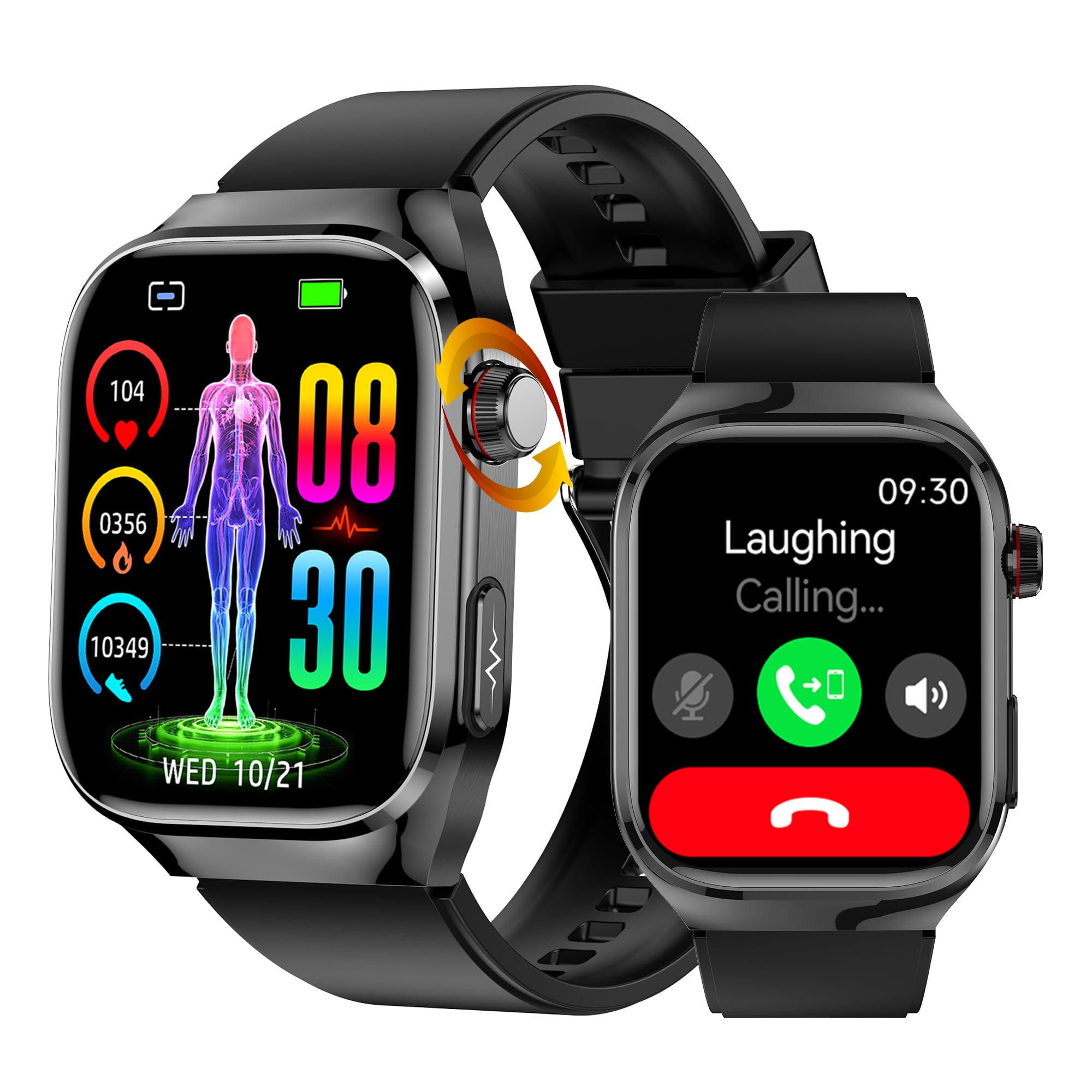 Smartwatch ECG/Selezione/Risposta chiamata, AMOLED impermeabile Smart Watch con pressione sanguigna, SpO2, frequenza cardiaca, messaggio di promemoria per Android iOS (TPU Nero)