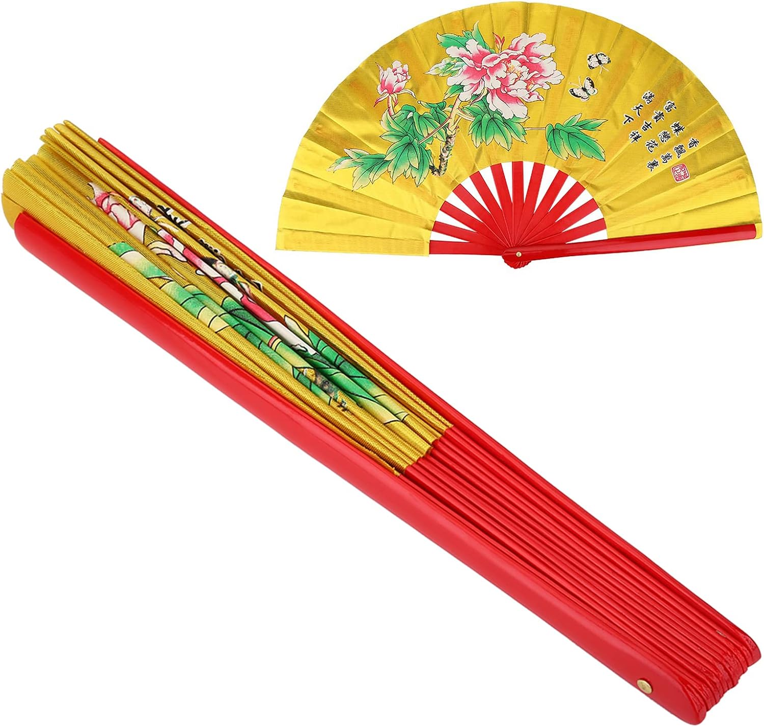 Hand Fan, Silk Fans Martial Arts Fan Chinese Fan Folding Fan Kung Fu Tai Chi Handheld Fan Craft Fan for Men Women (Gold)