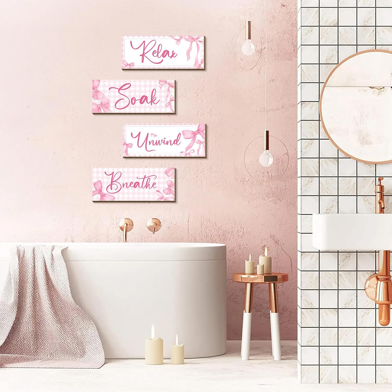 4pcs Pink Bow Girls Room Decor Inspirational Sign 3.93 X 9.84 Inch image 3