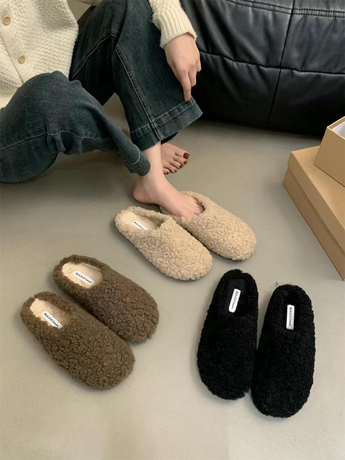 Donna Pantofole in Peluche Peluche, Appartamenti All'aperto Slip-on-nero-37