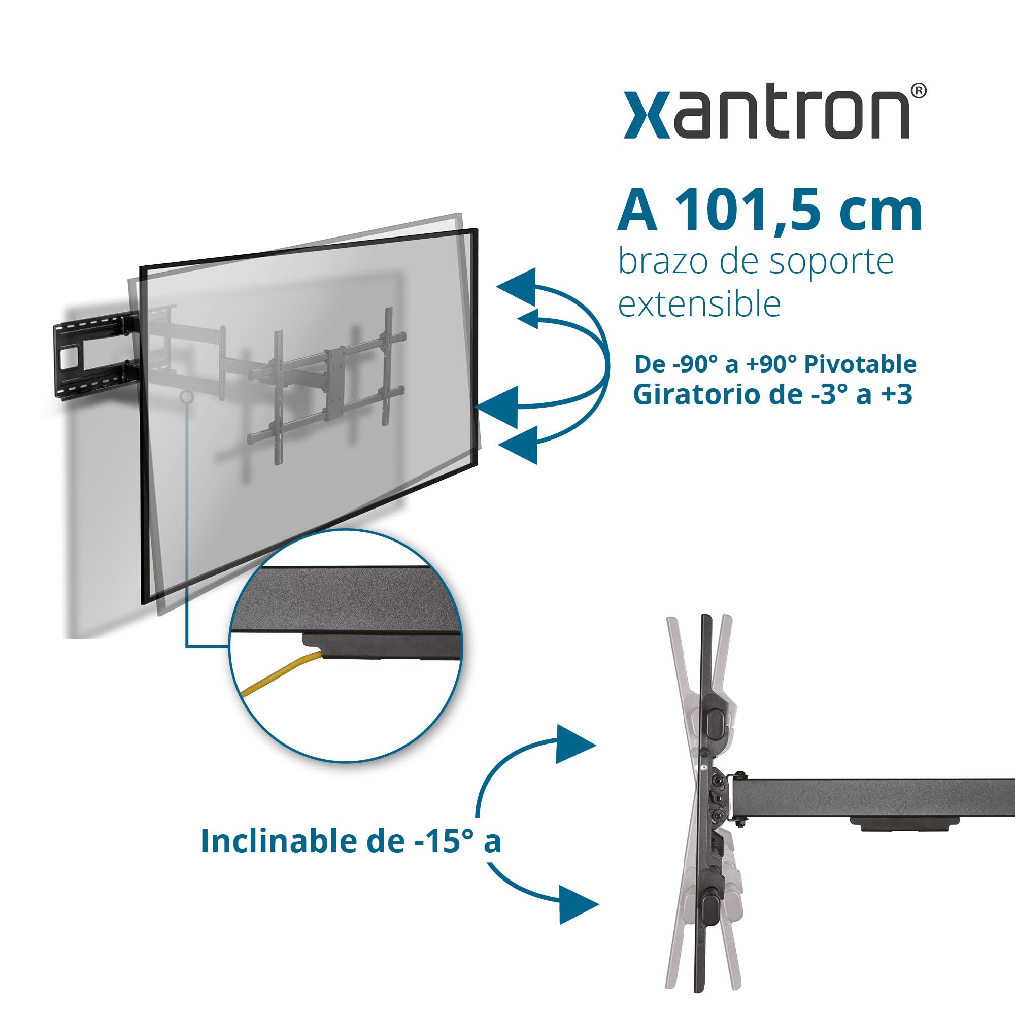 Xantron® STRONGLINE-960XL Soporte TV Pared Giratorio 43-80 Pulgadas y VESA 200x200 a 800x400 / Soporte TV Brazo Largo/pequeña Distancia a la Pared - Incl. Material de Montaje