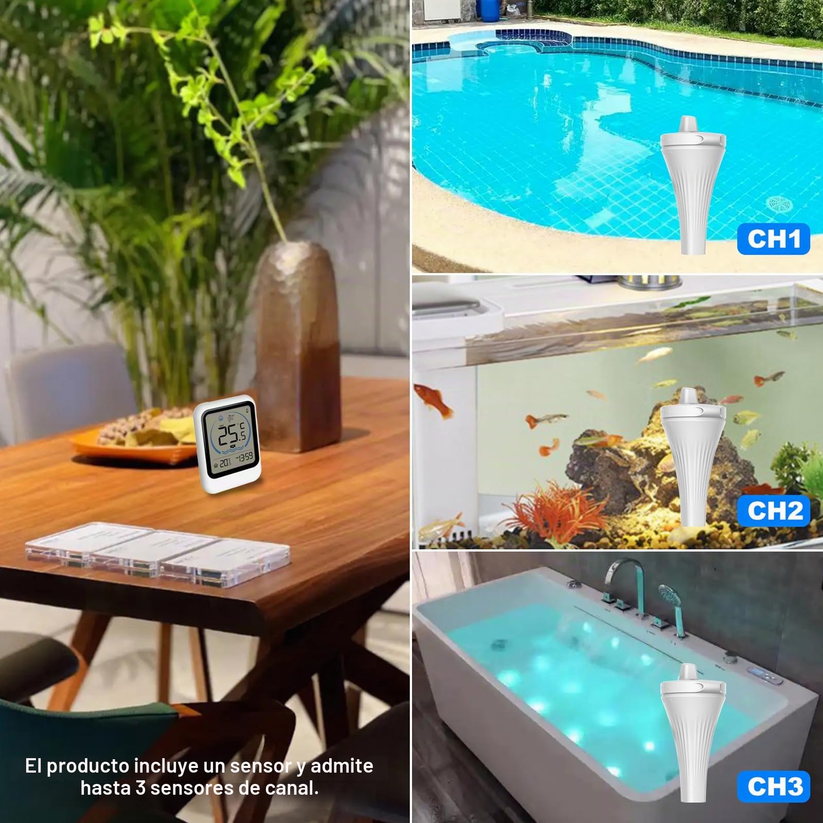 Termómetros Para Piscinas con Pantalla LCD,Termómetro Piscina Interior y Exterior, Termómetro Inalámbrico Para Piscinas Flotante para Piscinas, Jacuzzis, Spa, Bañeras