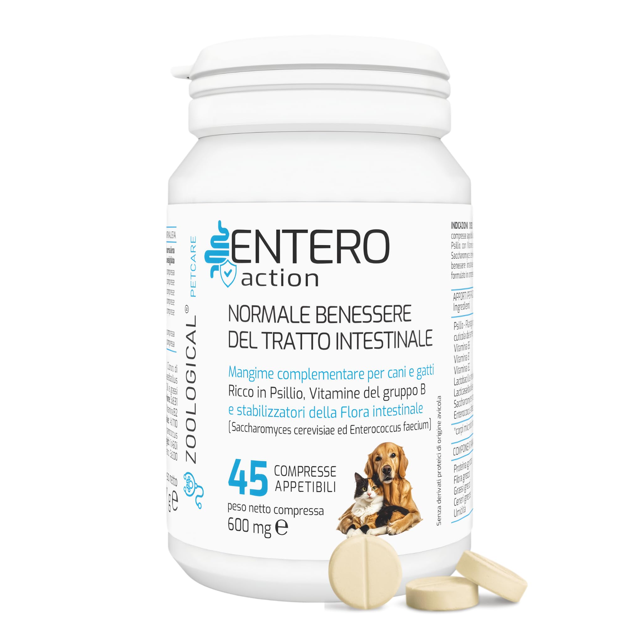 Zoological Probiotici per Cani e Gatti, 45 Compresse Appetibili, Fermenti Lattici per la Flora Intestinale con Prebiotici e Vitamina B, Rafforza il Sistema Immunitario, Normalizza le Feci