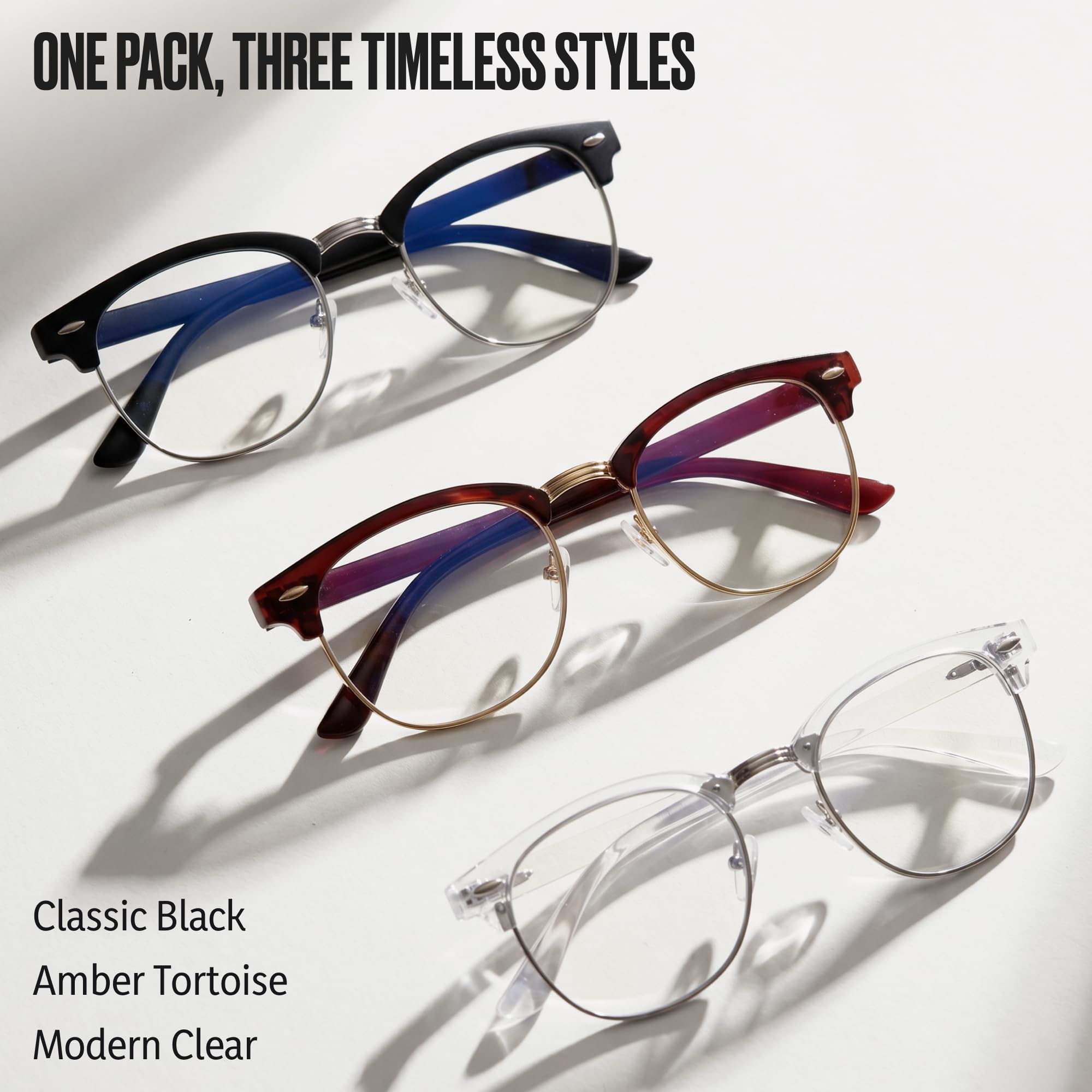 racico Gafas de bloqueo de luz azul para computadora, paquete de 3 lentes de luz azul para hombres y mujeres, lentes de juego transparentes antiBlu-Ray