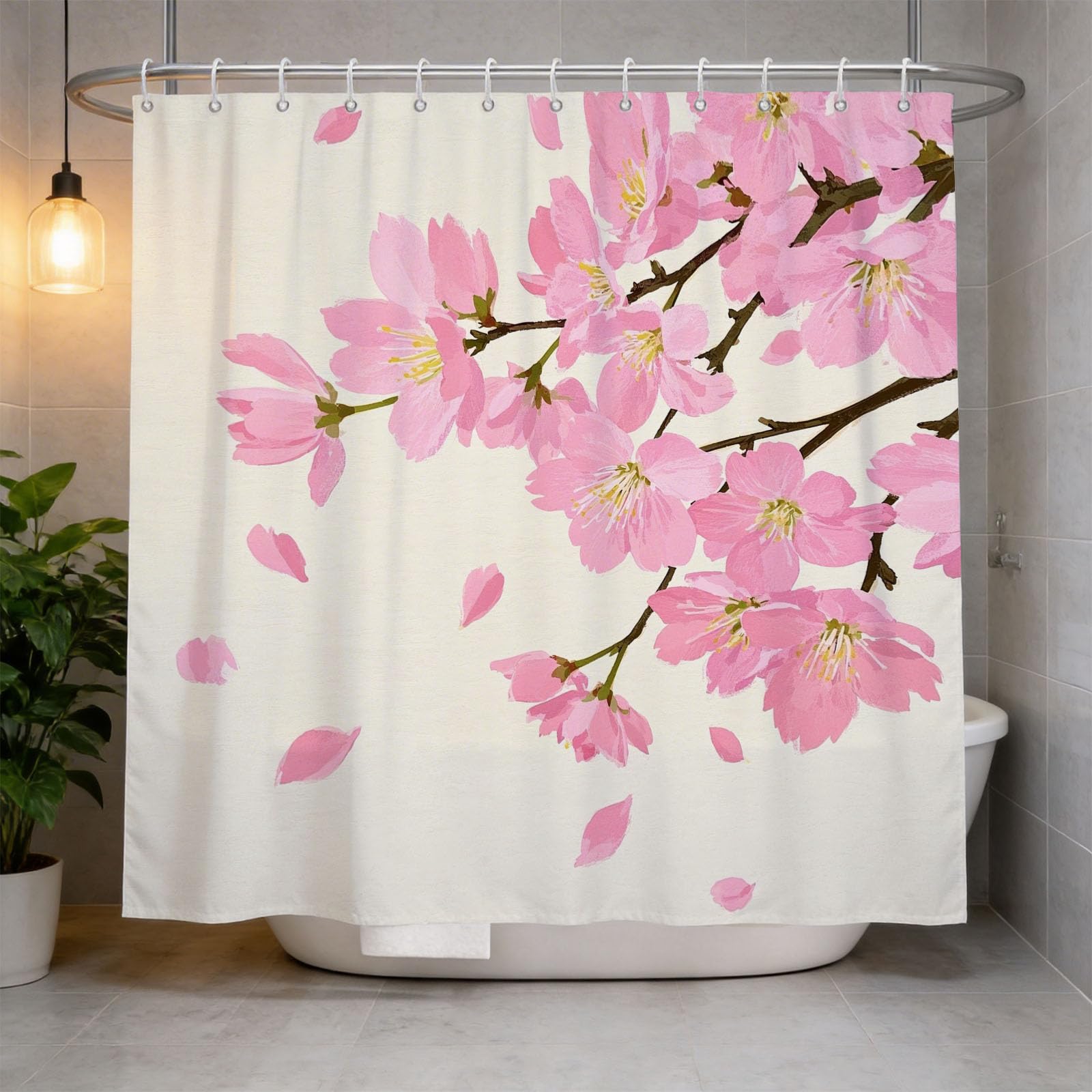Hongduo 3D Cherry Blossom Design Shower Curtain for Stalls Bathtubs Chic Bathroom Decor Shower Curtain Set Polyester Fabric Waterproof 200x200cm/79X79 Inch with Hooks
