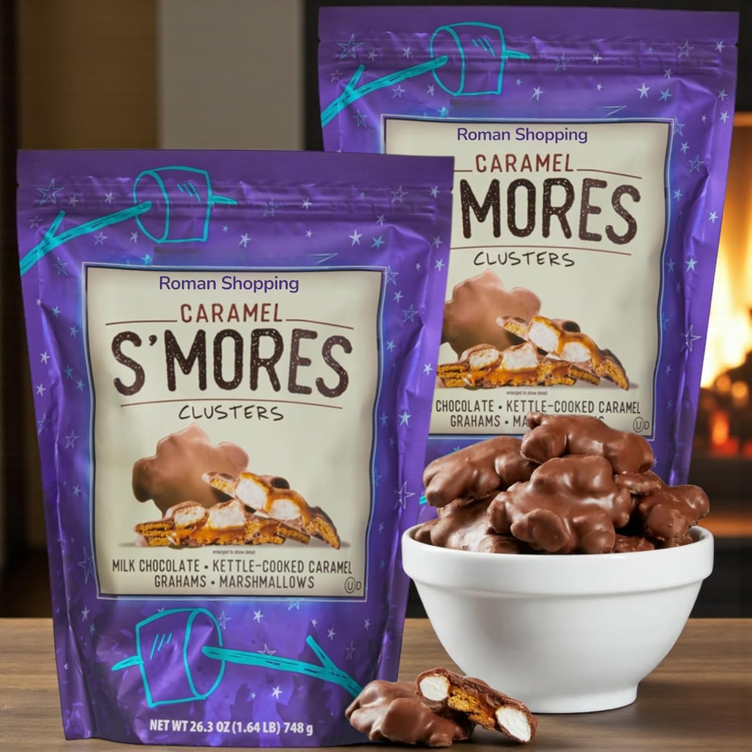Caramel S’mores Clusters – Kirkland Quality, 2 Bags (26.3 oz Each) – Milk Chocolate, Marshmallow & Graham Crunch Blend
