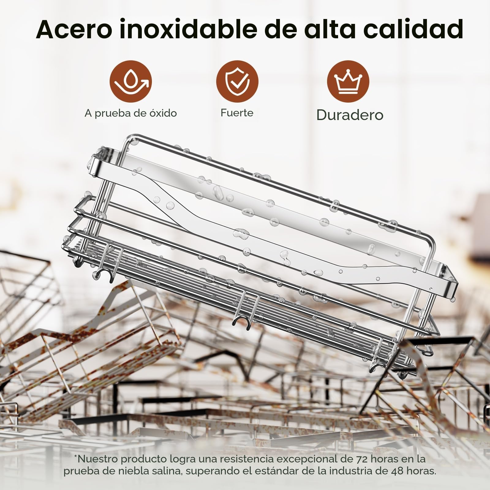 Orimade Adhesivo Estantes Cesta para Ducha con 5 Ganchos para Colgar Esponjas y Cuchillas Estanteria Organizador Baño Acero Inoxidable Sin Taladro Plata