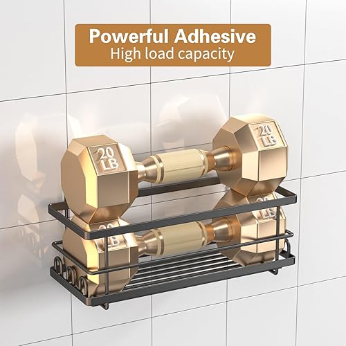 Miniatura 6 de Organizador de ducha, paquete de 3 organizadores de baño de gran capacidad y almacenamiento, estantes adhesivos a prueba de óxido sin perforaciones
