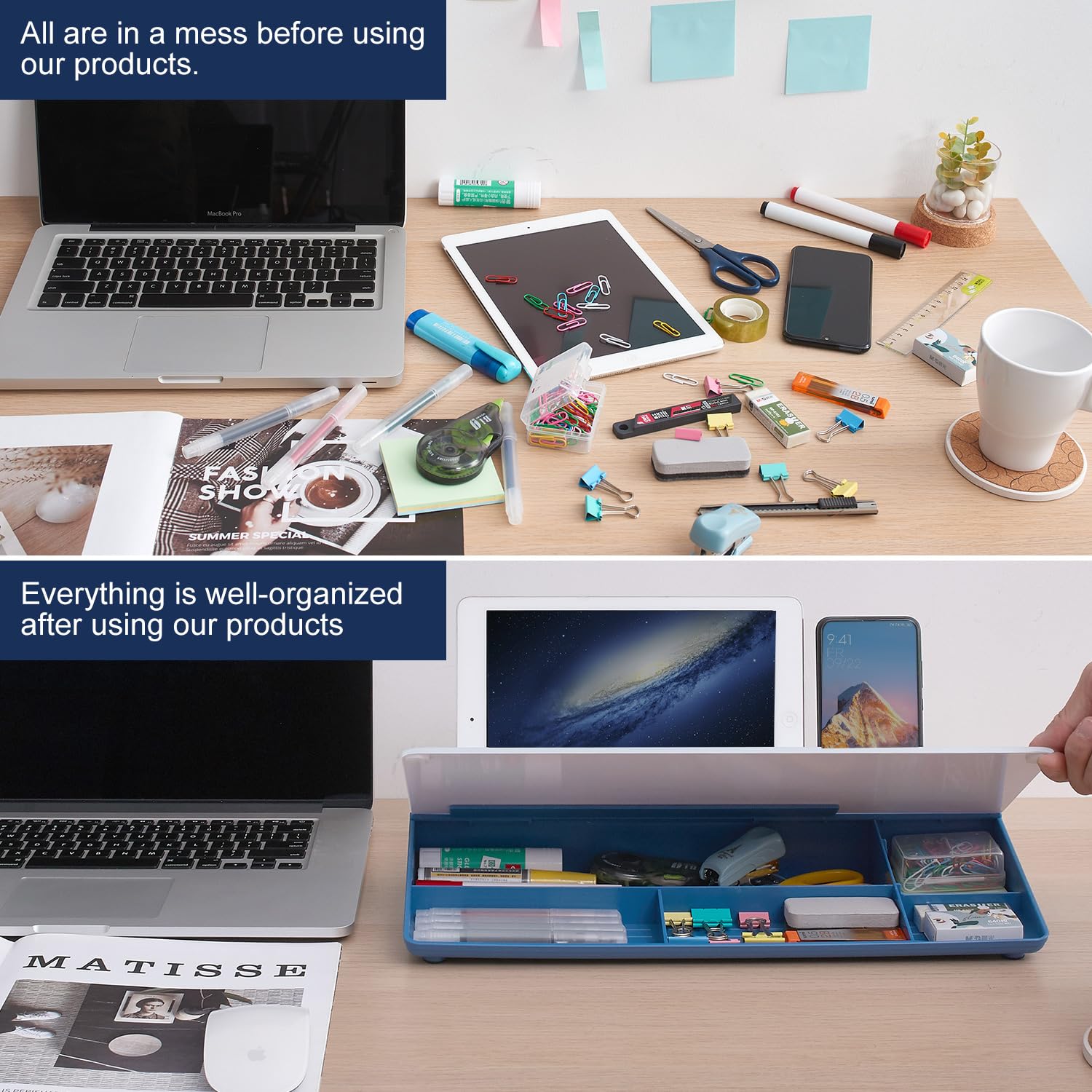 TSJ OFFICE Whiteboard für den Schreibtisch, trocken abwischbar, Computertastaturständer, Whiteboard, Oberfläche Pad mit Schublade, Schreibtisch-Organizer mit Zubehör für Büro, Zuhause, Schulbedarf