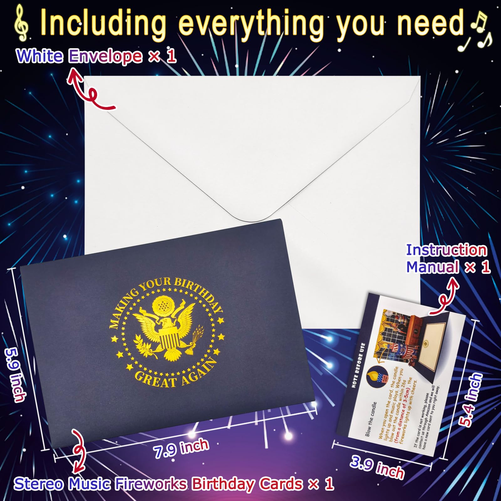 DTESL - Tarjeta de cumpleaños desplegable con luz y música, tarjetas de felicitación, regalos para él o ella, abre la tarjeta y reproduce los saludos del presidente y la canción de feliz