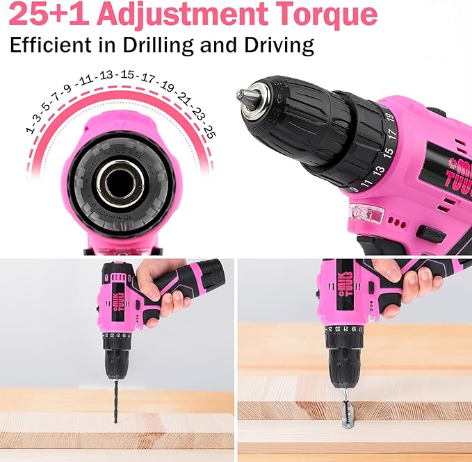 Kit de Herramientas 152 Piezas con Taladro Inalámbrico 12V, Rosa miniatura 4