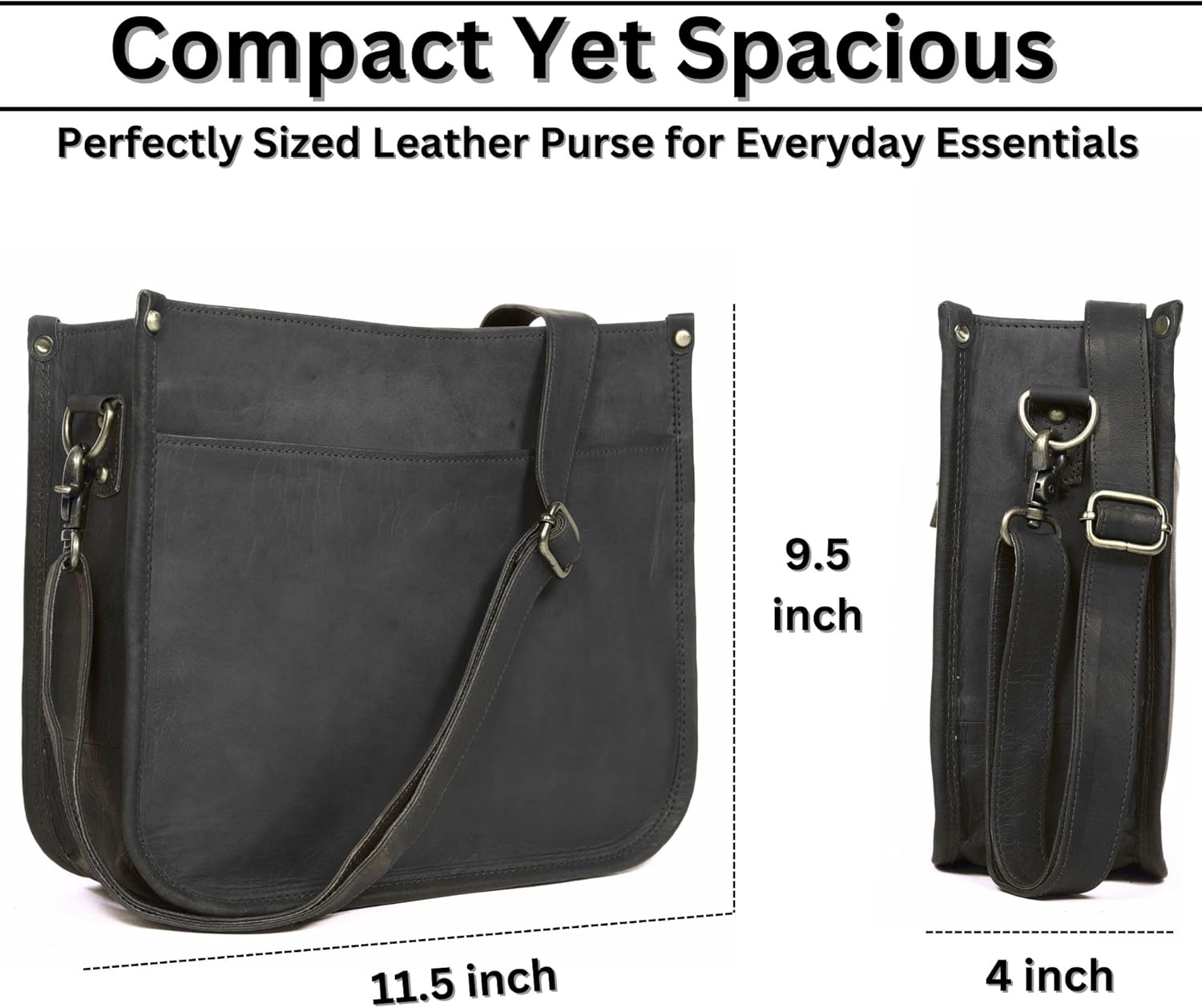 Genuine Leather Crossbody Purse for Women – Medium Satchel Bag with Zipper Pocket – Soft Vintage Boho Handbag - Image 4