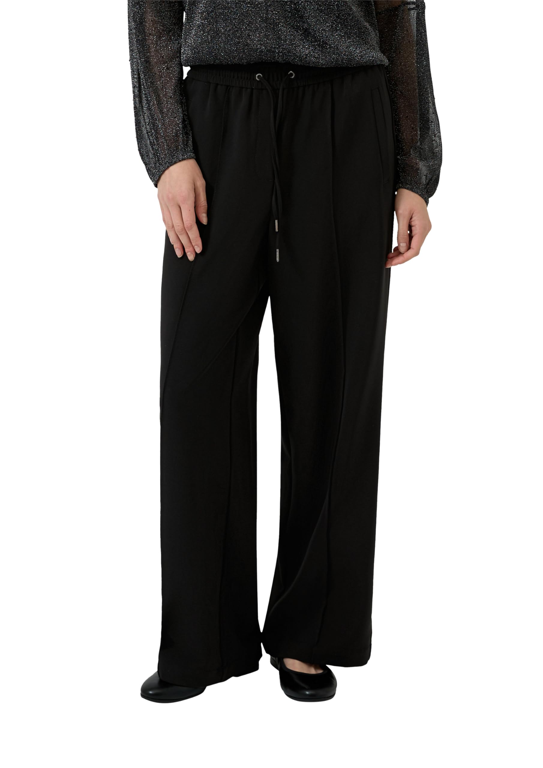 s.Oliver Damen Hose lang, Wide Leg Fließende Hose mit Geradem Bein und Elastikbund