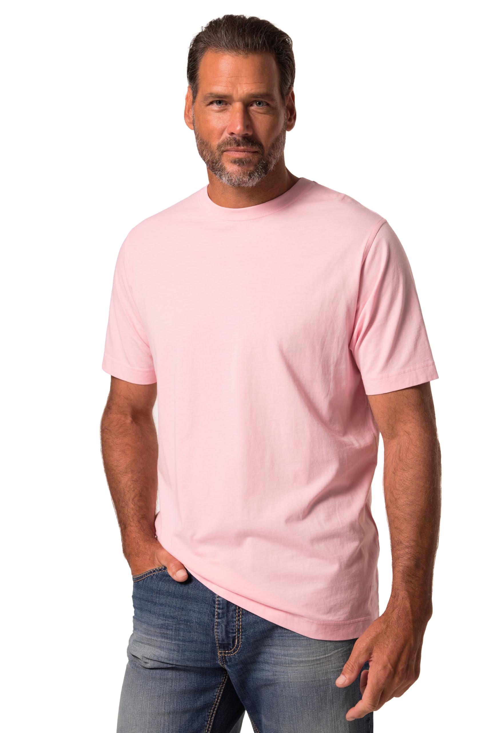 JP 1880 Menswear Big & Tall Plus Size L-8XL T-Shirt, Basic, Round Neck, Combed Cotton Pink XX-Large 702558502-XXL