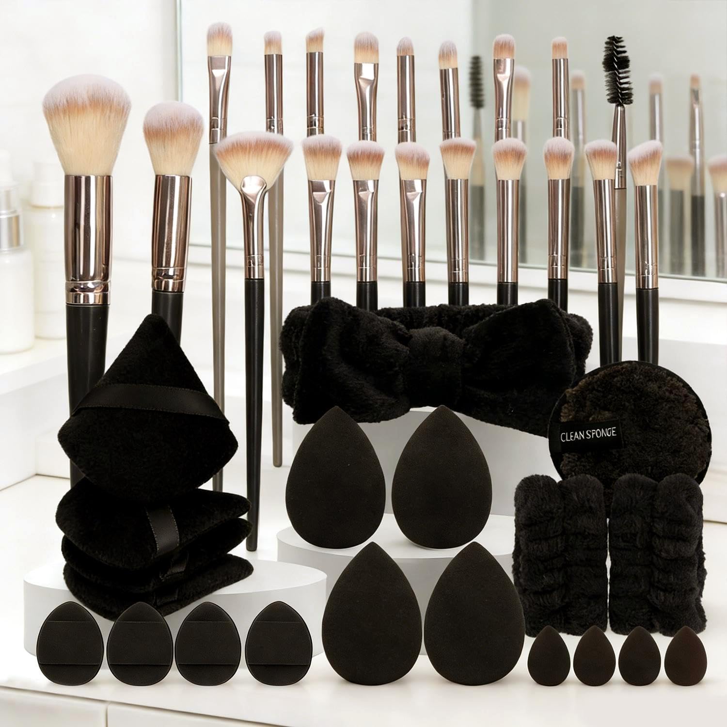 40PCS Full Set Makeup Brushes Professional Cosmetic Tools Kit Facial Makeup Accessories, Includes Cosmetic Brushes, Beauty Blender and Sponge (Black)