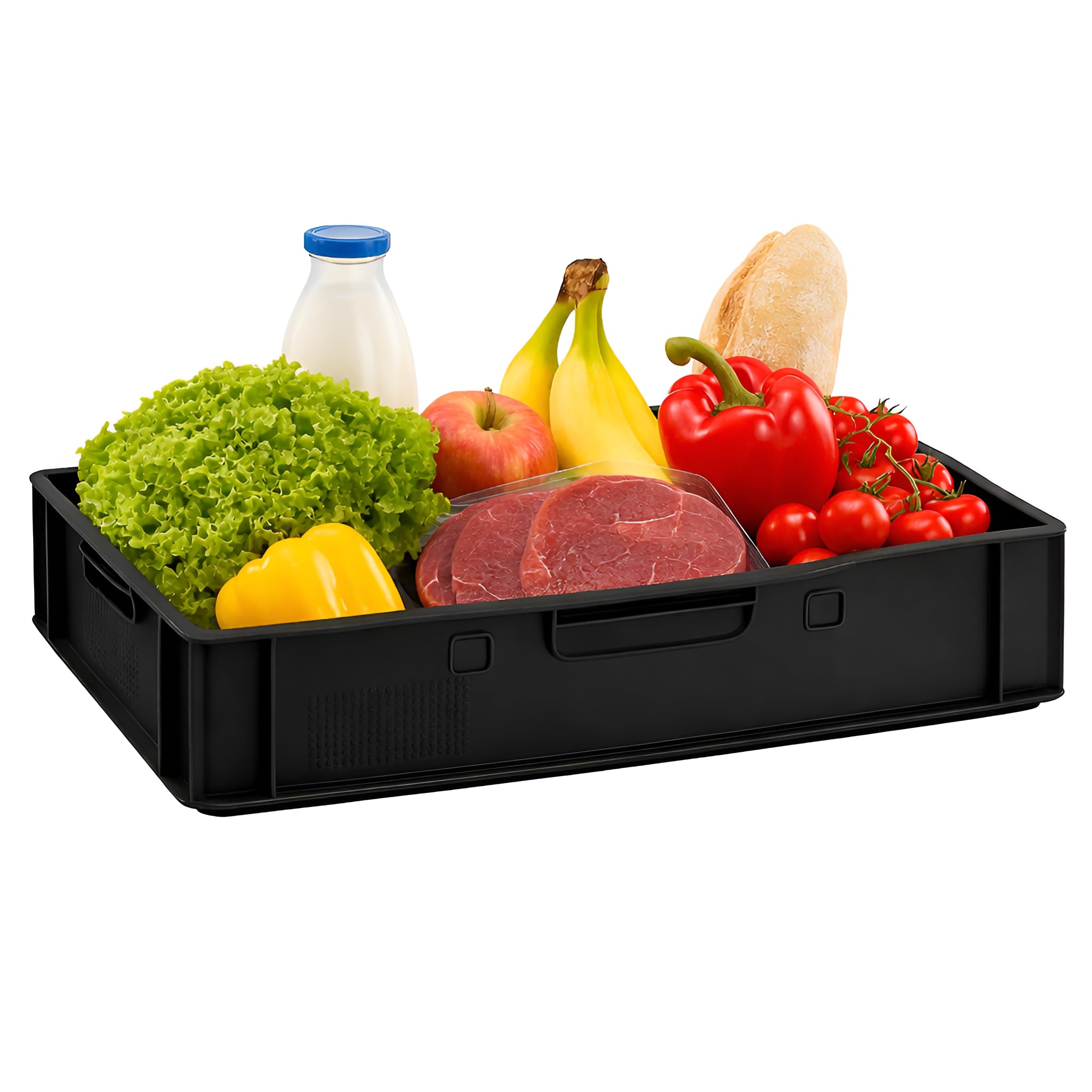 BURI Lot de 10 caisses à viande E1 multicolores 60 x 40 x 12,5 cm – Caisse à boucher Eurobox fabriquée en Allemagne – Qualité alimentaire, robuste, empilable – Boîtes de rangement plates (noir)