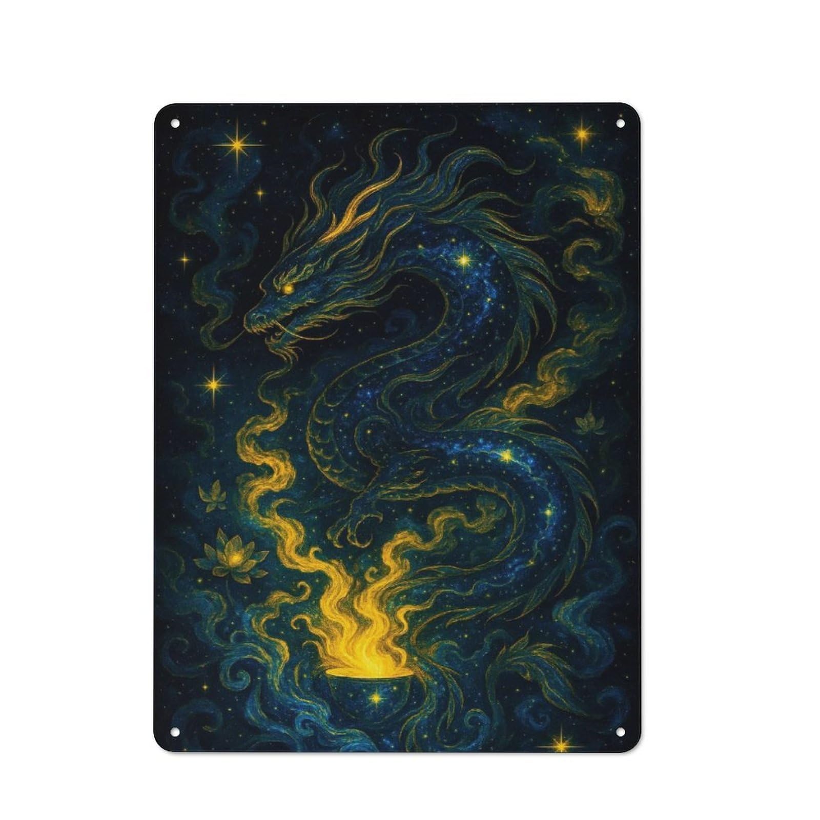 Cosmic Dragon with Fiery Offering Tin Sign 40x30cm, Vintage Home Bar Decor for Cafe, Pub, Workshop Or Home Bar, for Relaxed Wall Styling