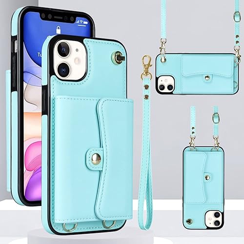Funda para iPhone 11 de 6.1 pulgadas, bolso cruzado, correa de hombro, funda protectora de moda para iPhone 11 (azul)