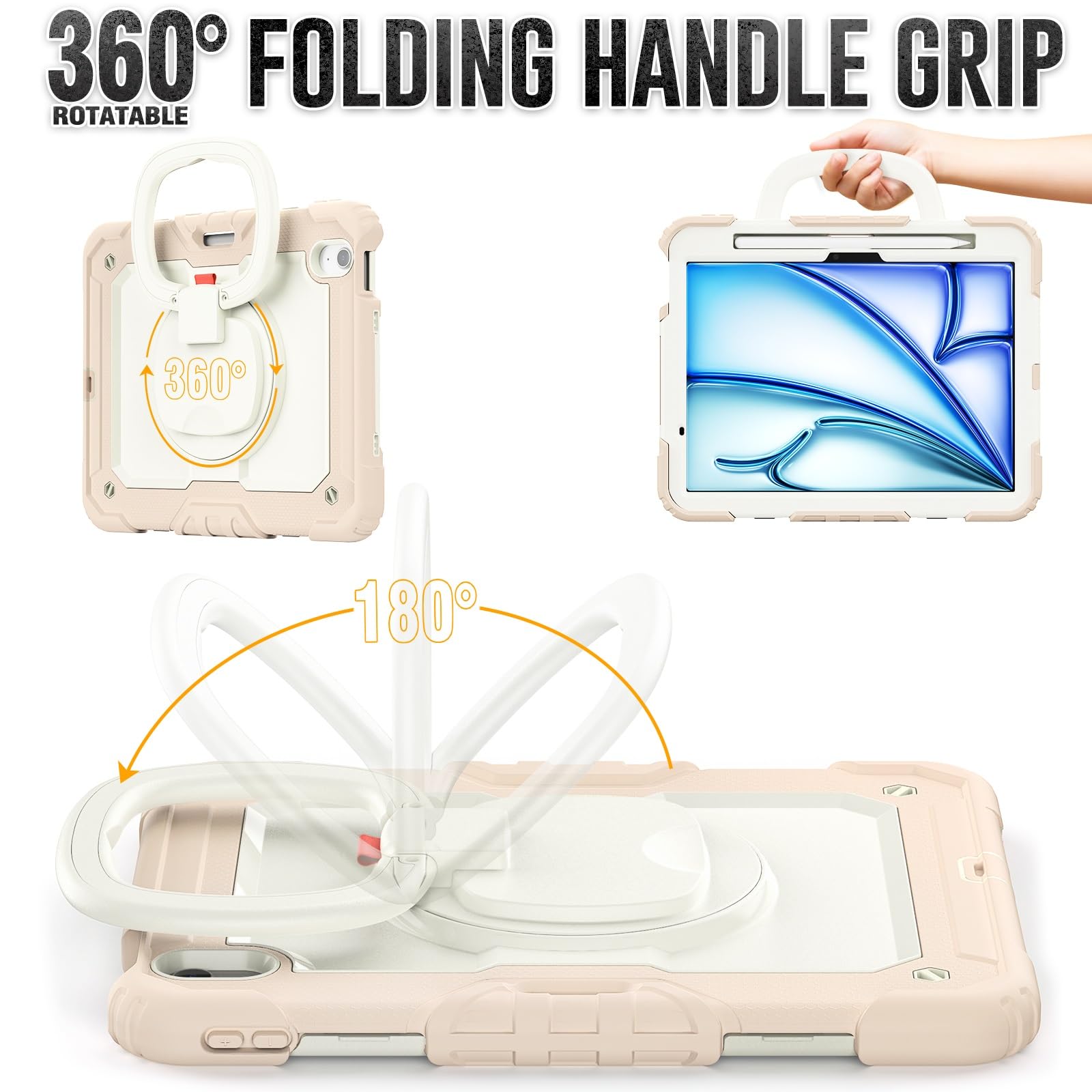 Kompatybilne z iPad Air 11 cali (M3) 2025 etui uchwytem na ołówek i ochraniaczem ekranu, pełne ochronne obrotowym silikonowym(Rose Gold)