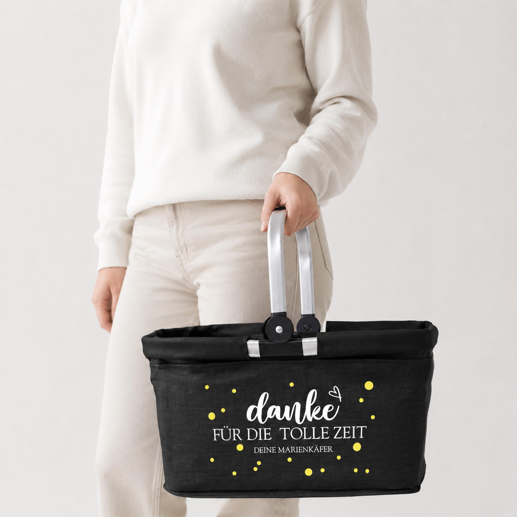 Amberger Design Personalisierter Einkaufskorb Kindergarten Abschied mit allen Kindernamen auf der Rückseite – Geschenk Erzieherin Kita, faltbar, 5 Farben
