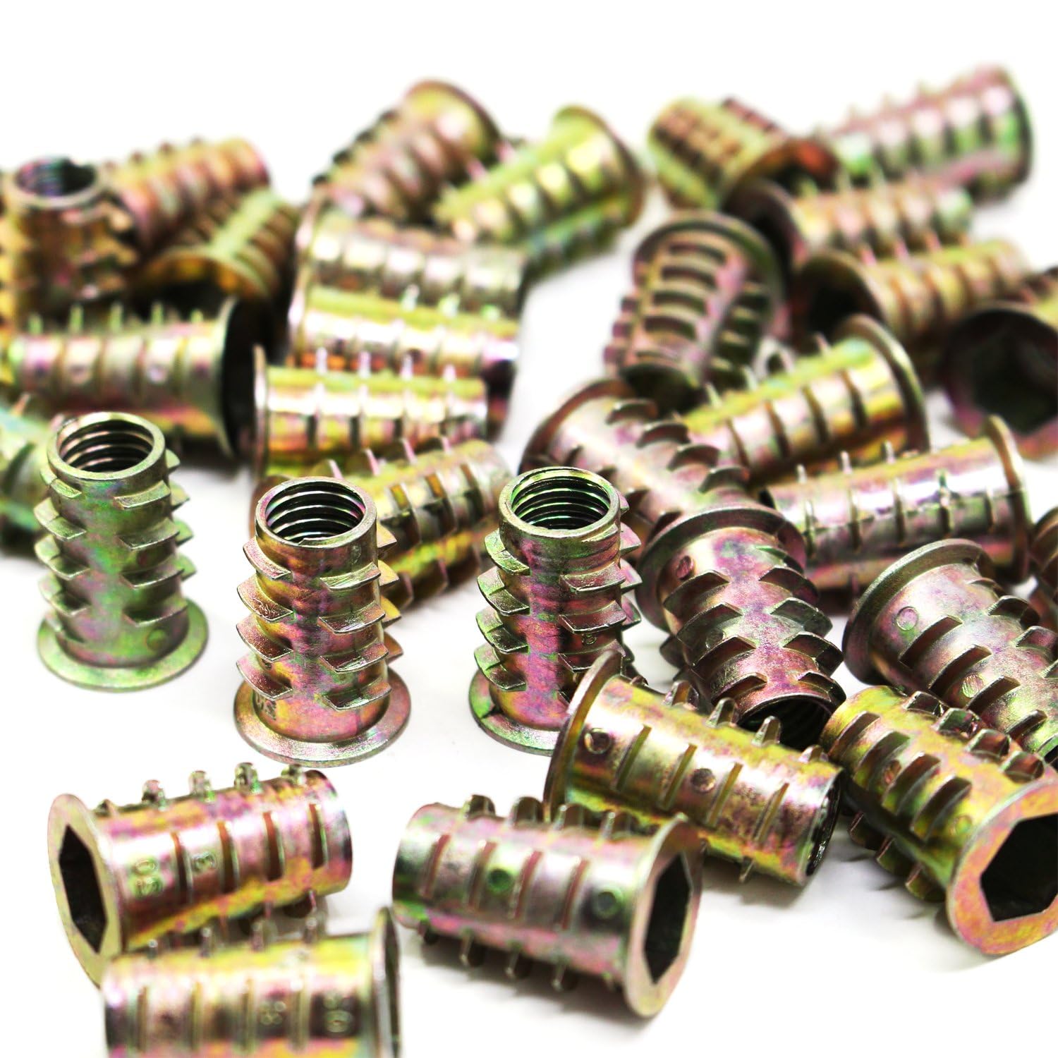 TOP-VIGOR 50Pcs Threaded Insert Nuts for Wood M8 Insert Hex Socket Nuts, Flanged Hex Socket Screw