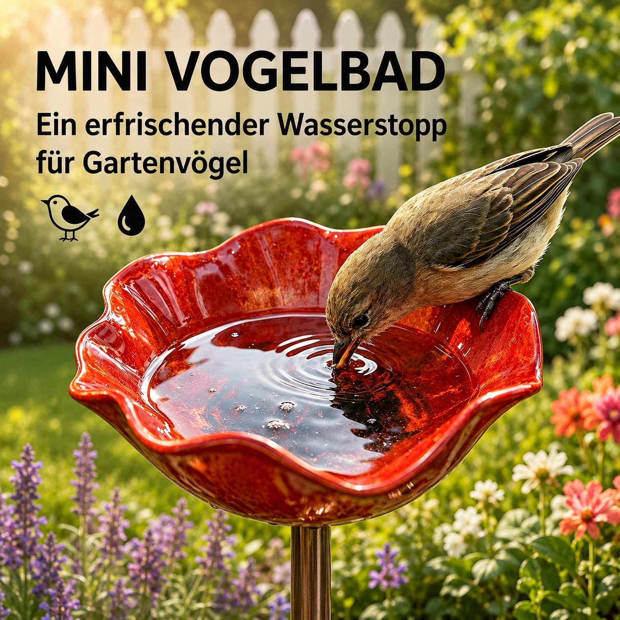 Vogeltränke Blume, Vogeltränke Stehend, Ekorative Bienentränke, Handgefertigt Gartenstecker Vogelbad Blume Dekorative Futter und Tränkschale für Vögel und Bienen (Red, Blue, Yellow)