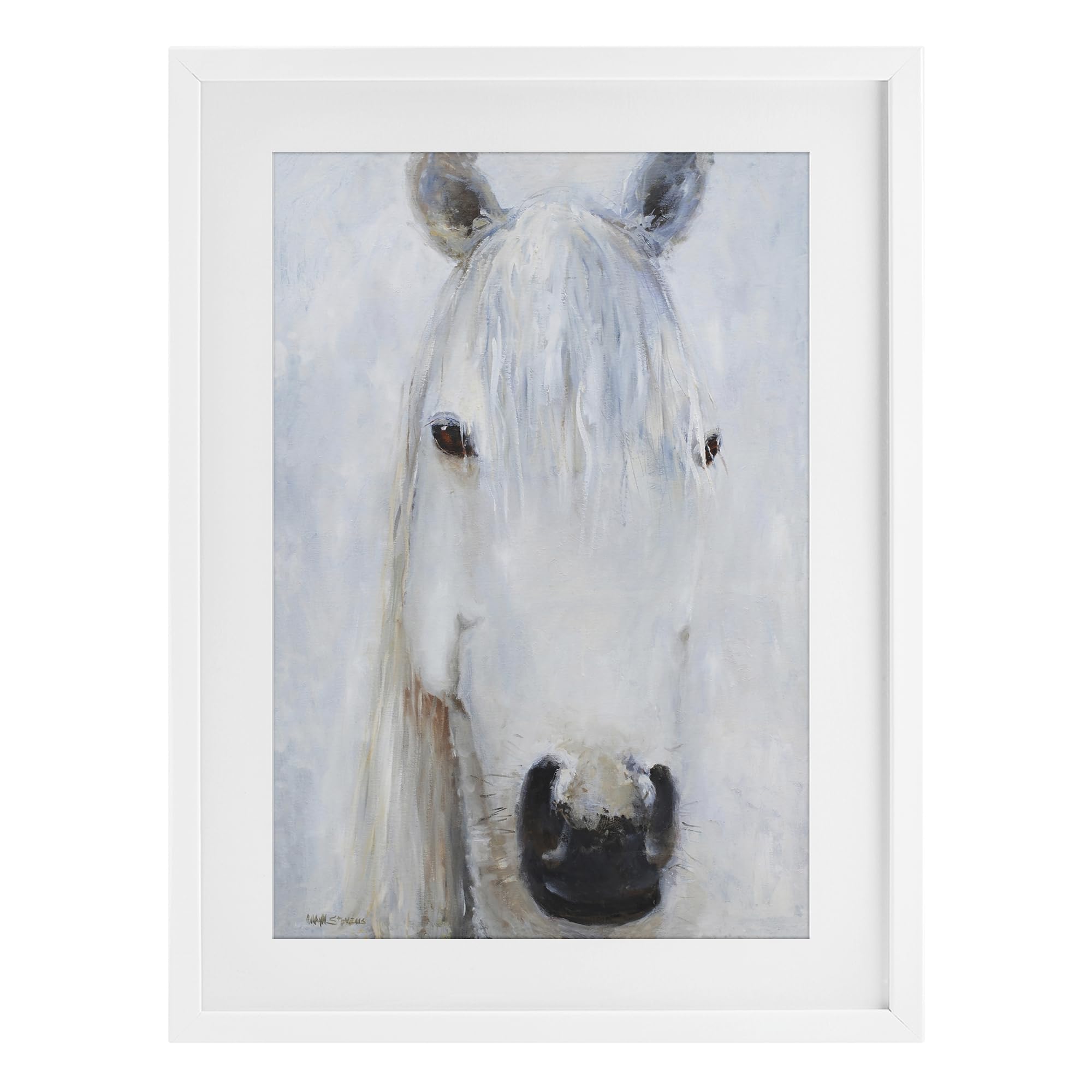 Stupell Industries 'Pure White Horse Portrait', Framed Print Under Glass, White, 14 x 20 Inches, Easy to Hang and Sturdy, Made in USA, by Jadei Graphics