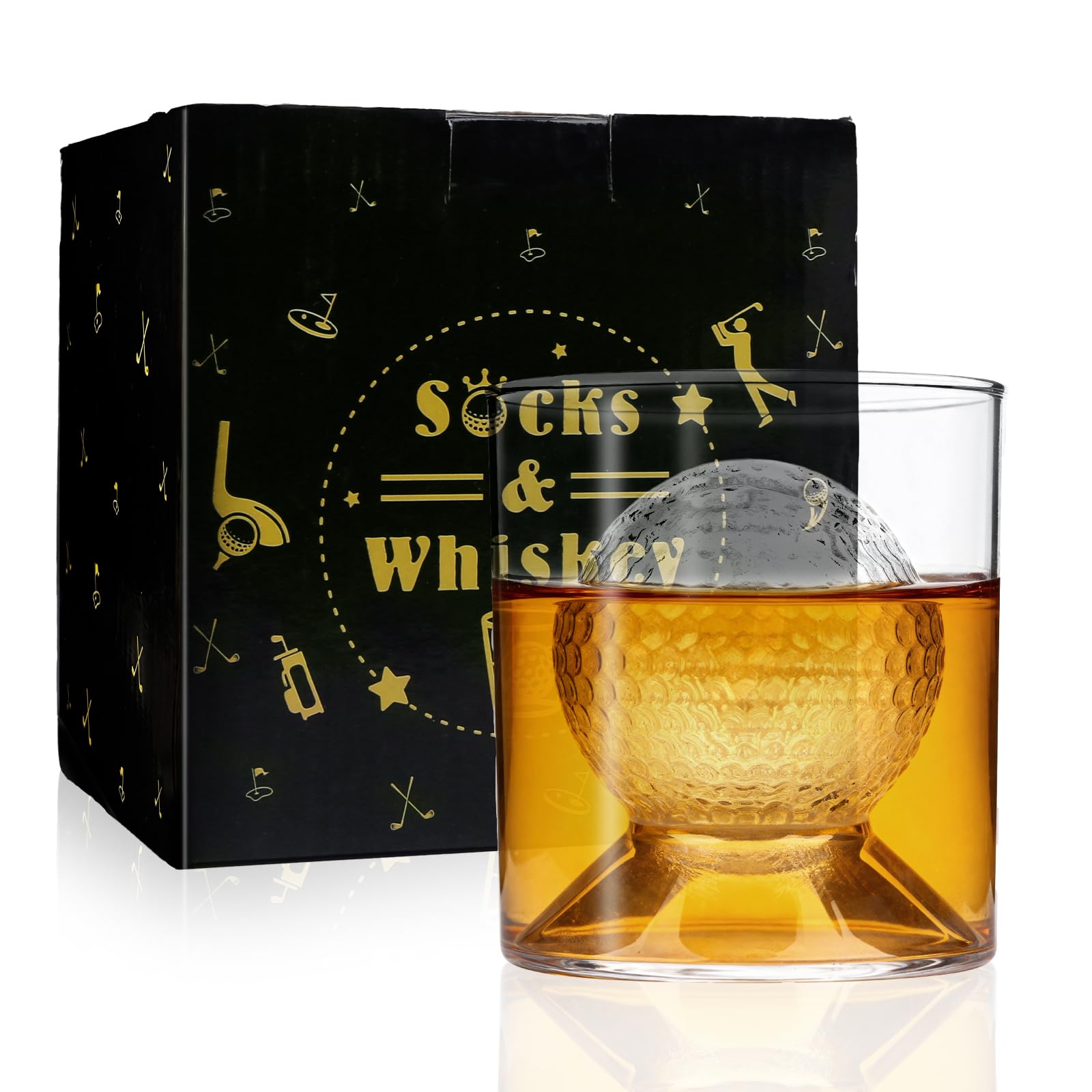 Walkinbear Golf Ball Whisky Glasses, 160ml & 280ml Borosilicate Glass, Dual Use for Scotch Bourbon Liquor, Golf Gifts for Men, Home Bar & Party Barware