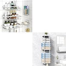 Liuoud 5 Pack Shower Caddy+Towel Rack For Bathroom, Shower Organizer Rack For Inside Shower Adhesived Shower Shelf With Wall Mounted Bath Towel Holder Storage for Rolled Towels