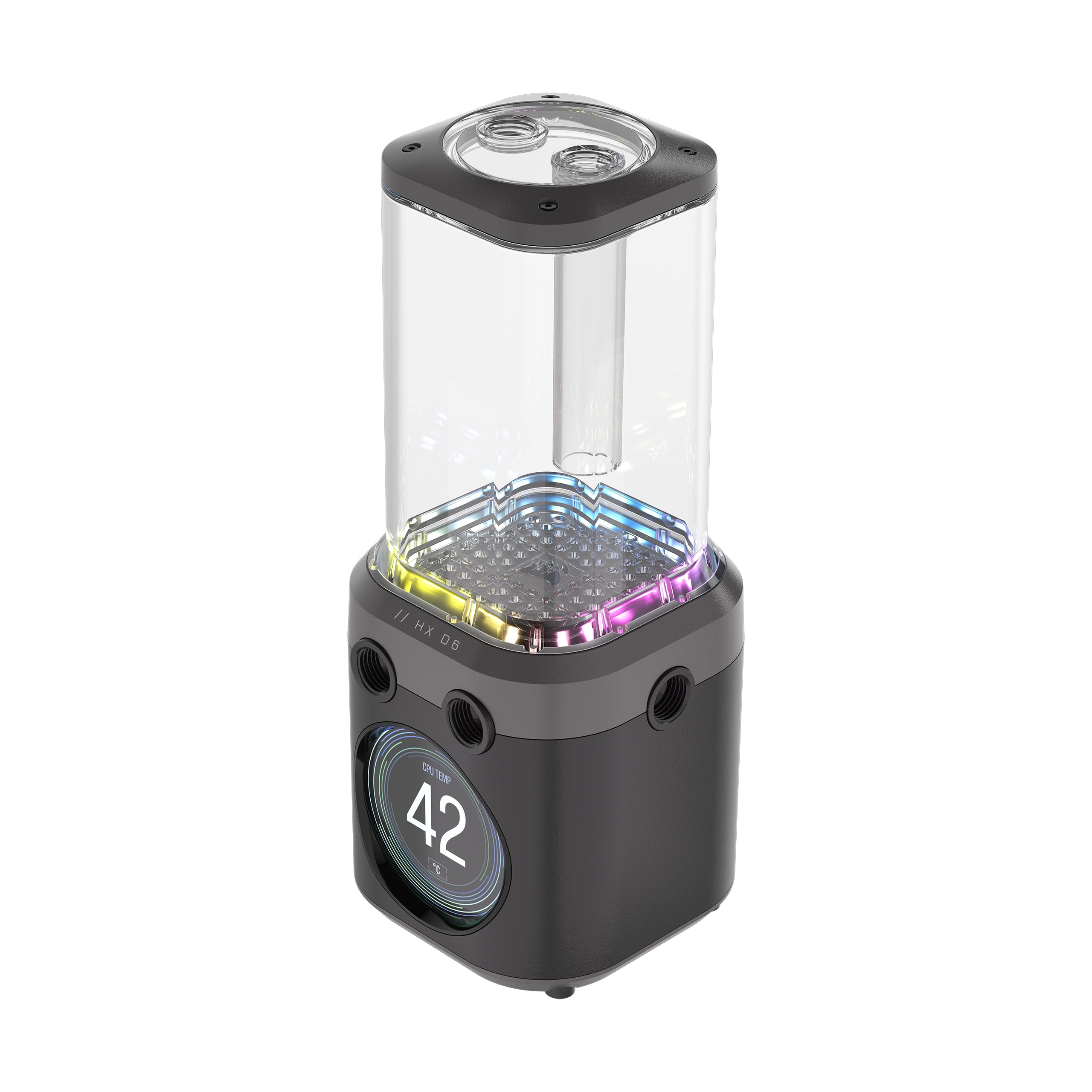 CORSAIR iCUE LINK XD6 RGB Elite LCD-Pumpen-/Behältereinheit – FlowDrive Max-Pumpe, 480x480 IPS-LCD-Bildschirm, Integrierter Temperatursensor, 22 Adressierbare RGB-LEDs – Stahlgrau