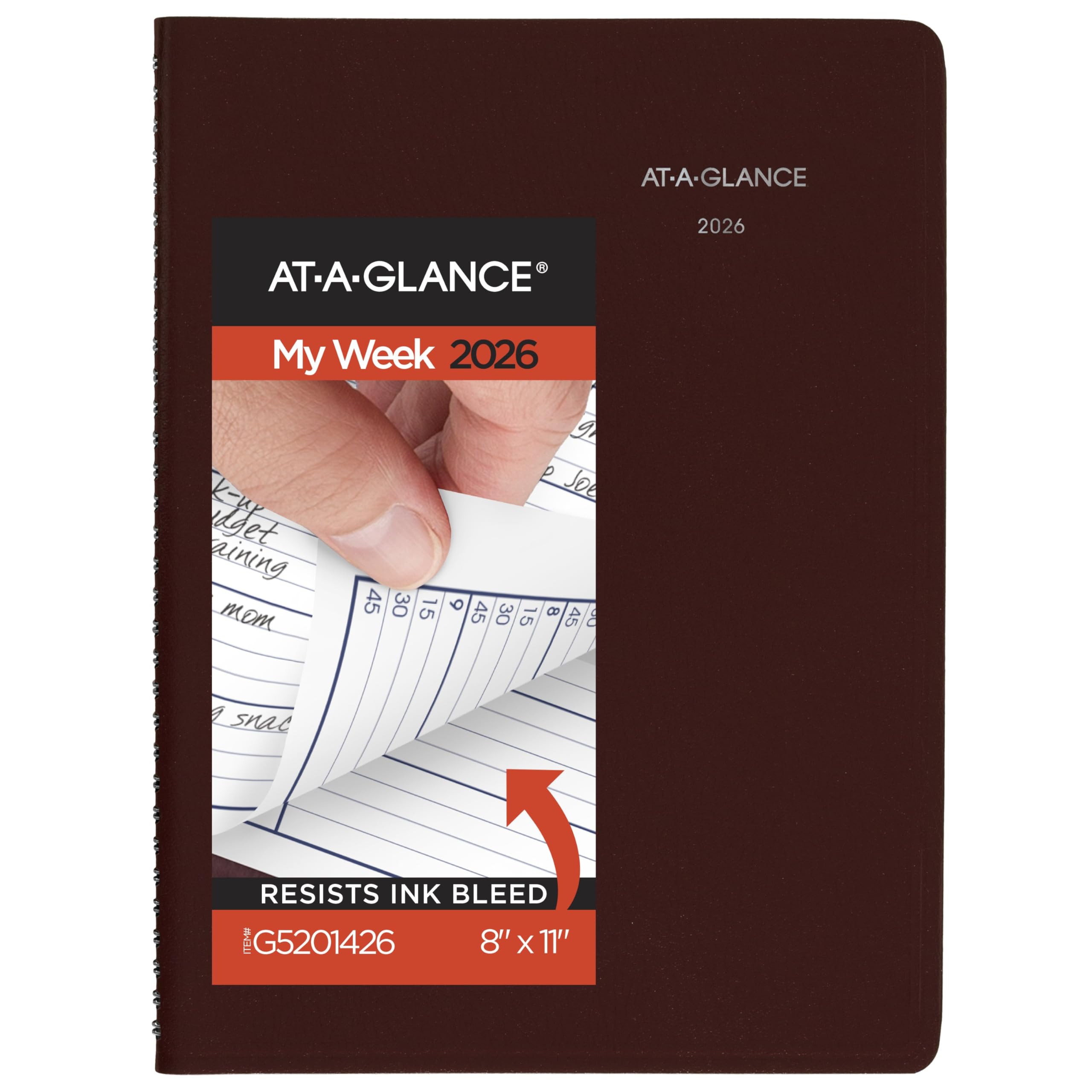 Pack of 2 AT-A-GLANCE 2026 Appointment Book Planner, Weekly, 8" x 11", Large, Quarter-Hourly, DayMinder, Burgundy (G5201426)