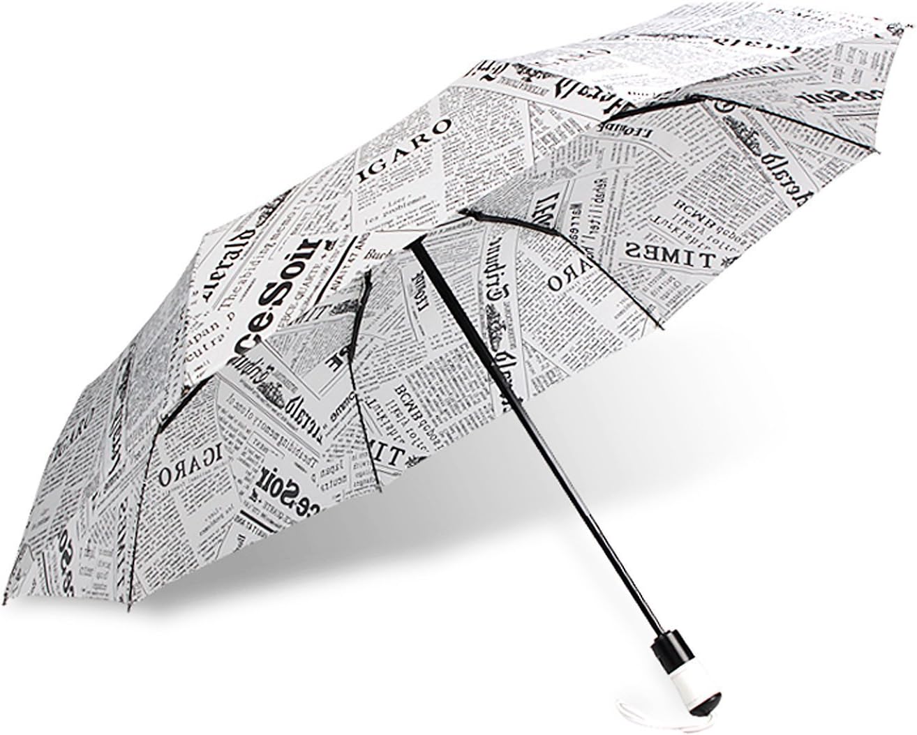 Fashion Automatic Folding Travel Umbrella Print Retro Newspaper Uv Protection (White)