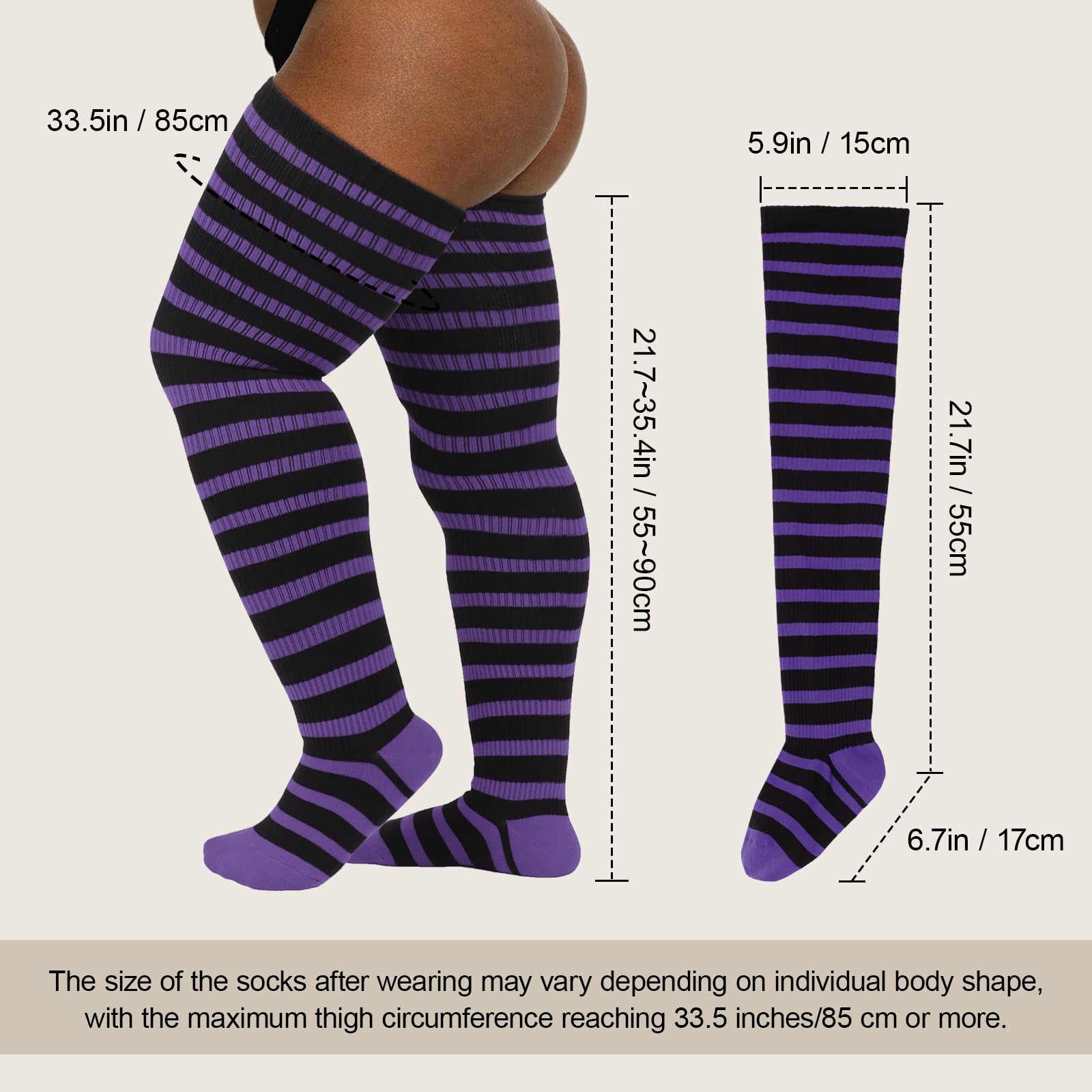 DRESHOW Plus Size Thigh High Socks Striped Over Knee Long Boot Stockings Knee High Tube Socks Leg Warmers for Women: 1 Pair Longer/Regular: White Aa